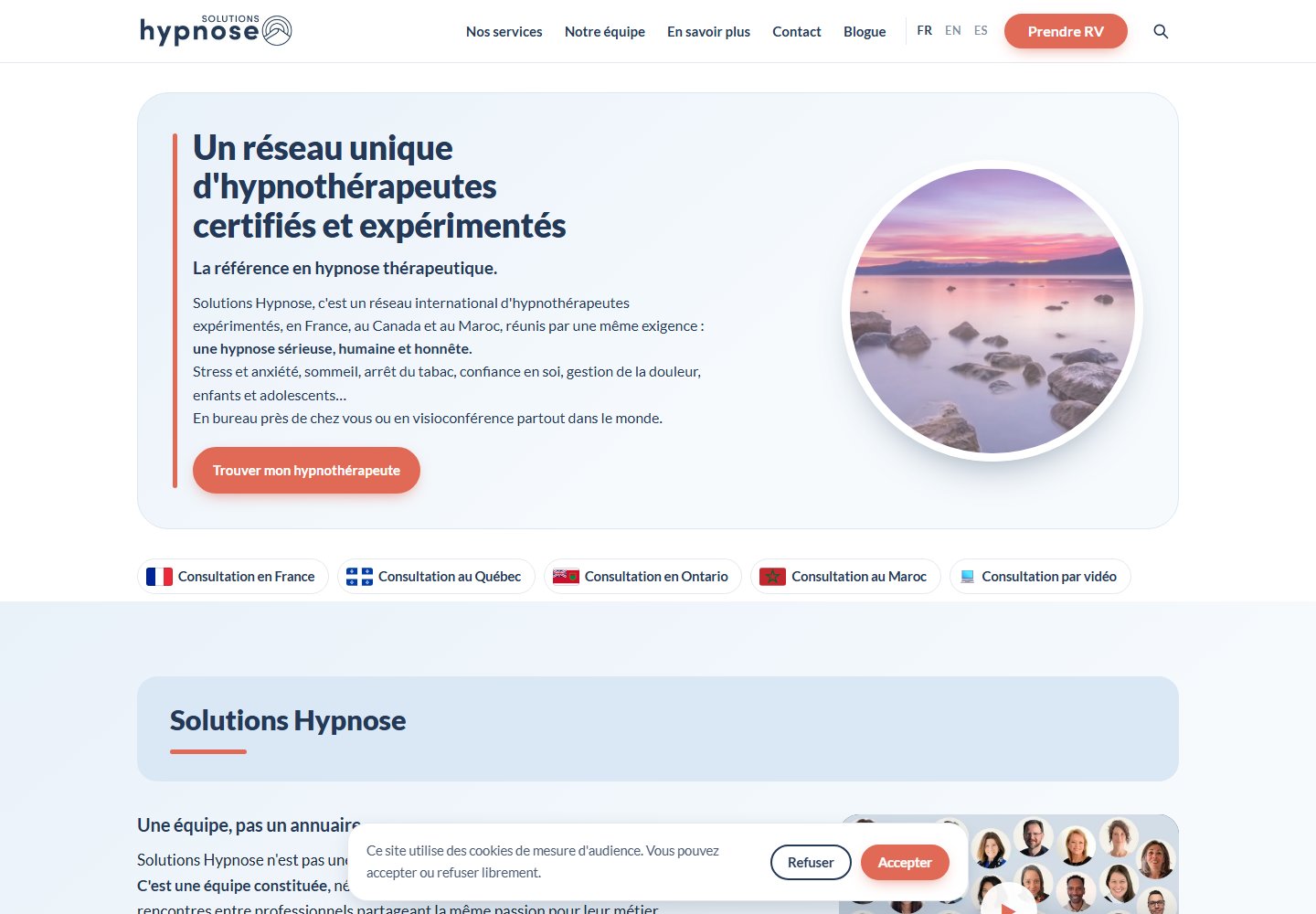 Page d’accueil du réseau Solutions Hypnose